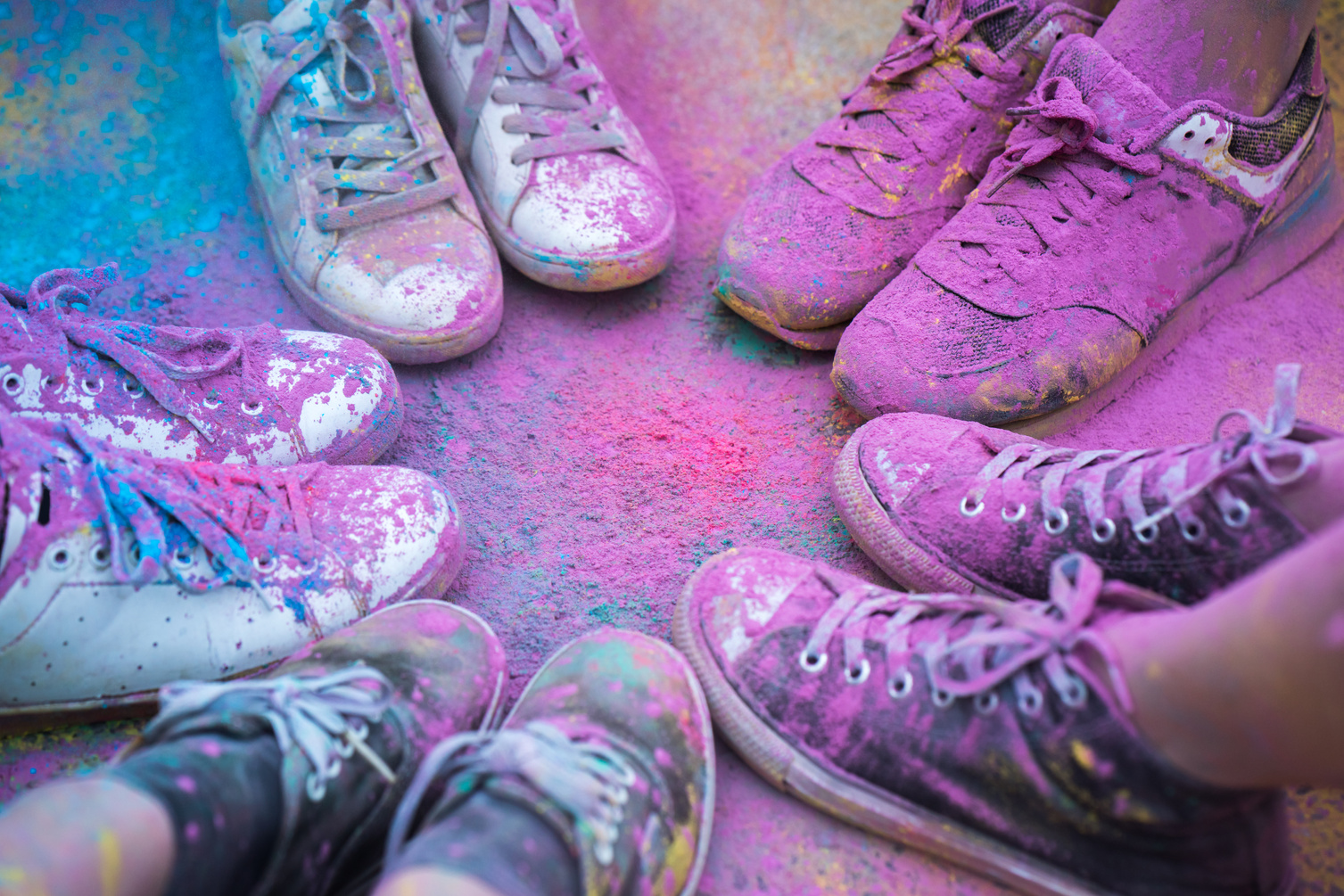Shoes and Legs of Teenagers at Color Run Event